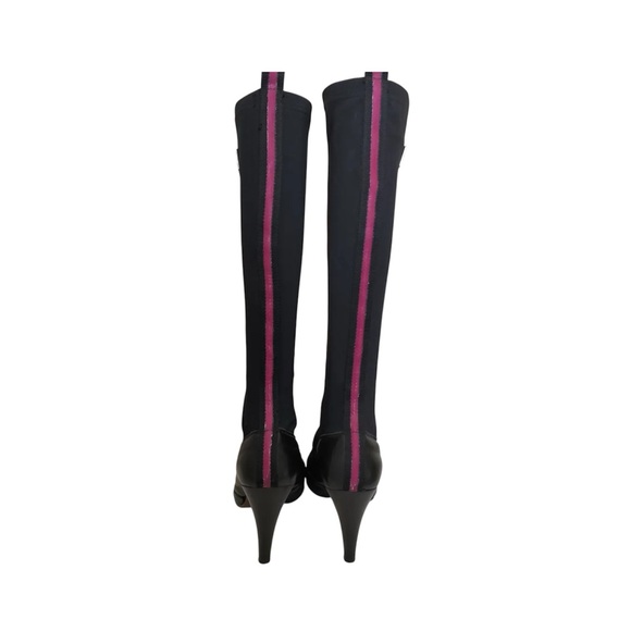 Black and Pink Knee-High Women's Boots - Picture 2 of 7